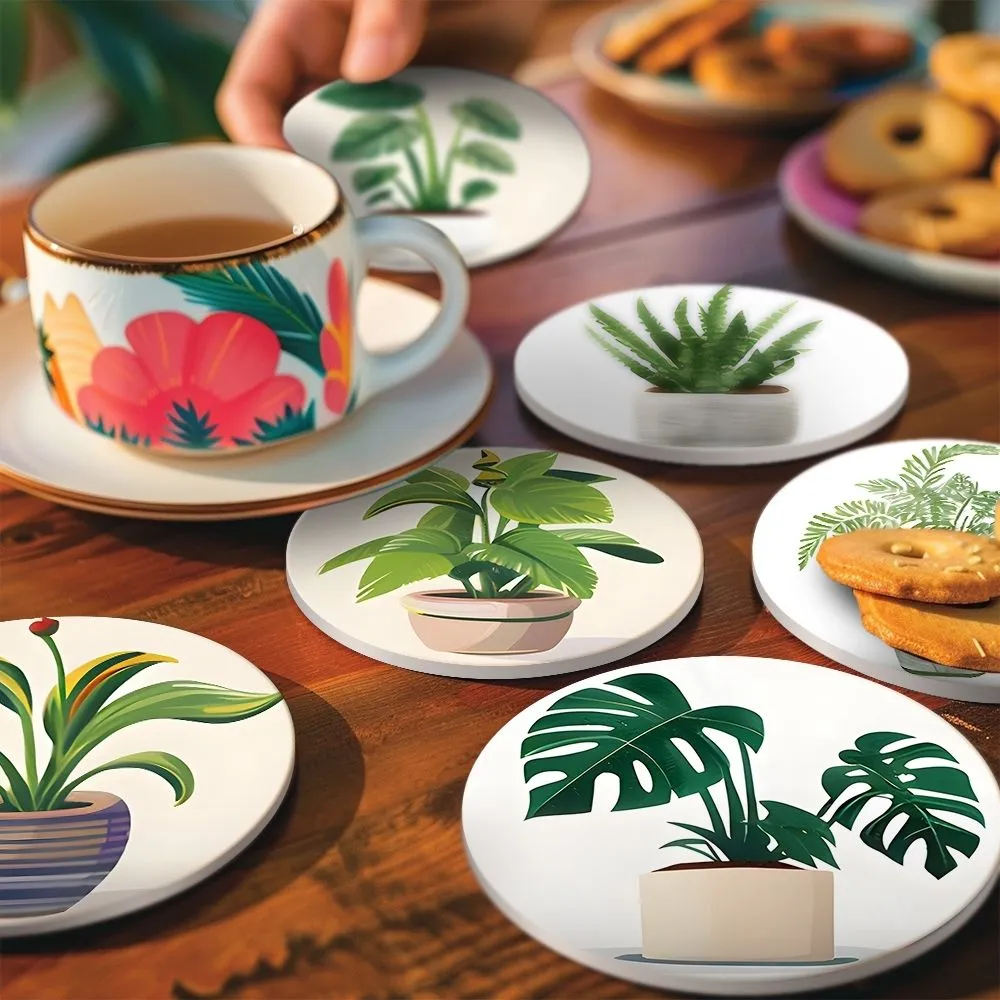 Figured'Art Monstera en Varen onderzetters schilderen op nummer 10cm 6 stuks