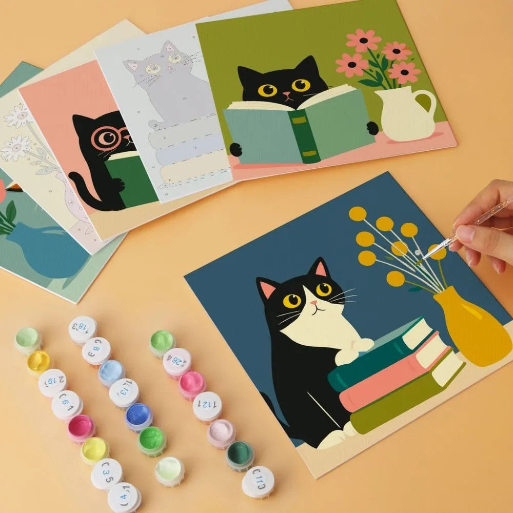 Figured'Art Literaire katten schilderen op nummer 20x20cm 6 stuks