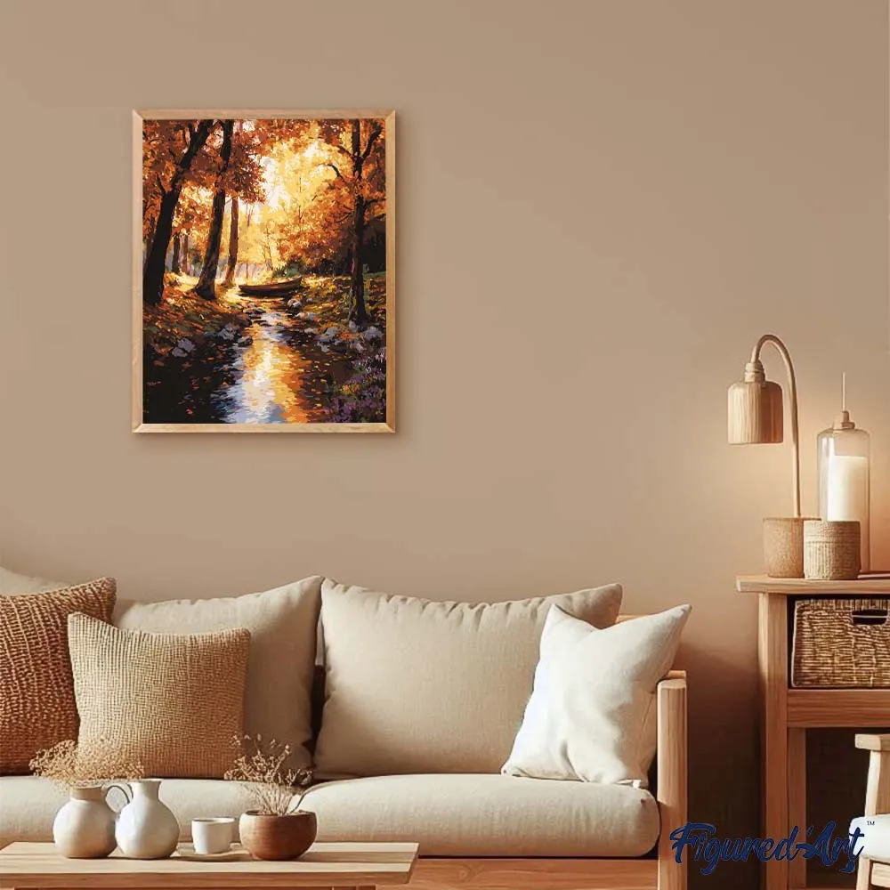 Figured'Art Schilderen op Nummer Gouden herfststroom canvas 40x50 cm