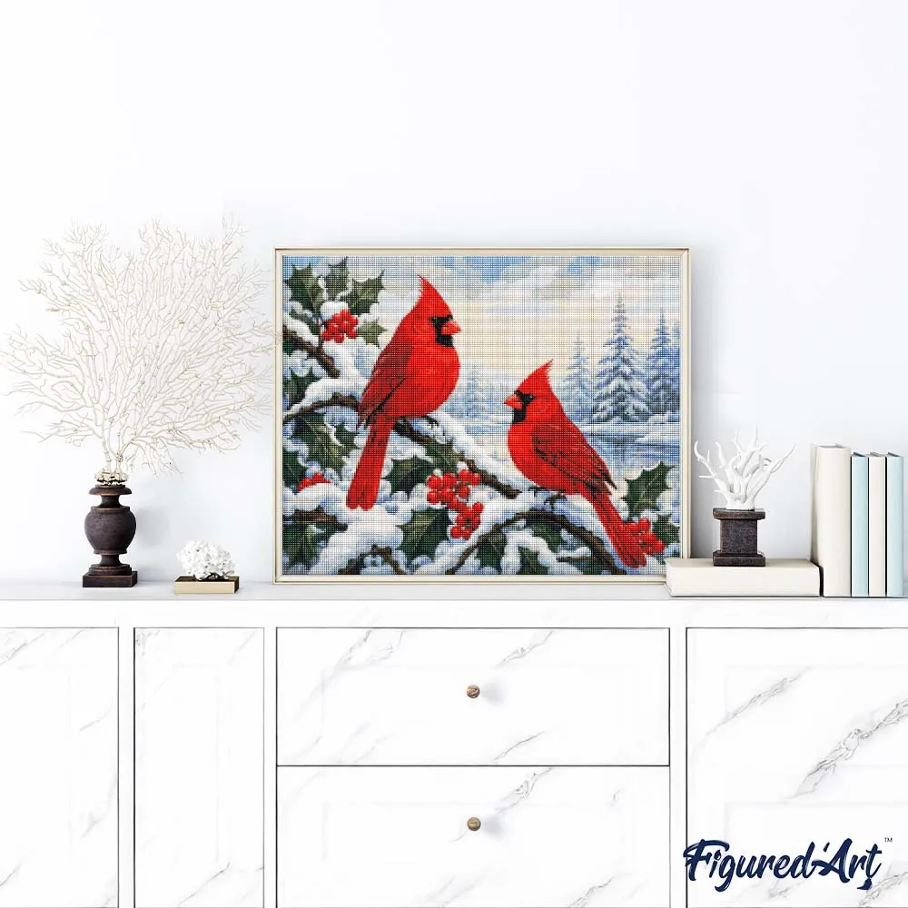 Figured'Art Winterkardinalen Diamond Painting Vogels 40x50cm