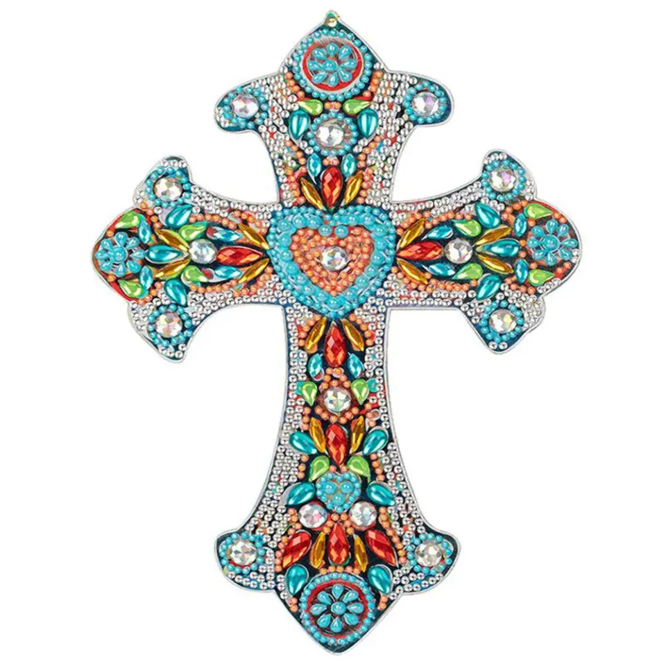 Figured'Art Kruis met Hart diamond painting hanger 25x17cm acryl