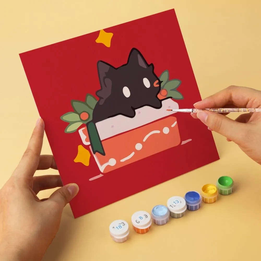 Figured'Art Vrolijke kleine katten mini schilderen op nummer 6 stuks