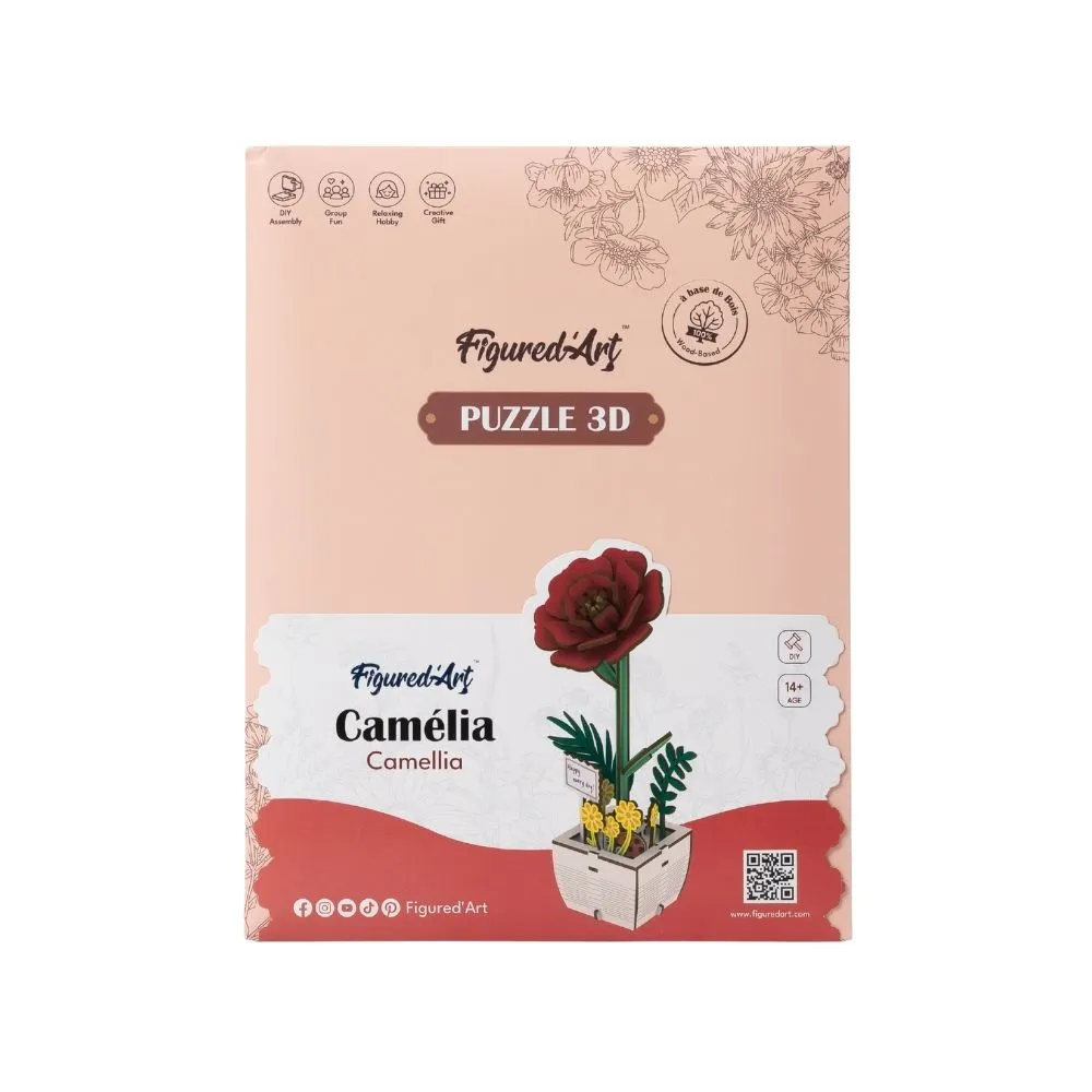 Figured'Art Camellia 3D puzzel houten bloem 83 delen