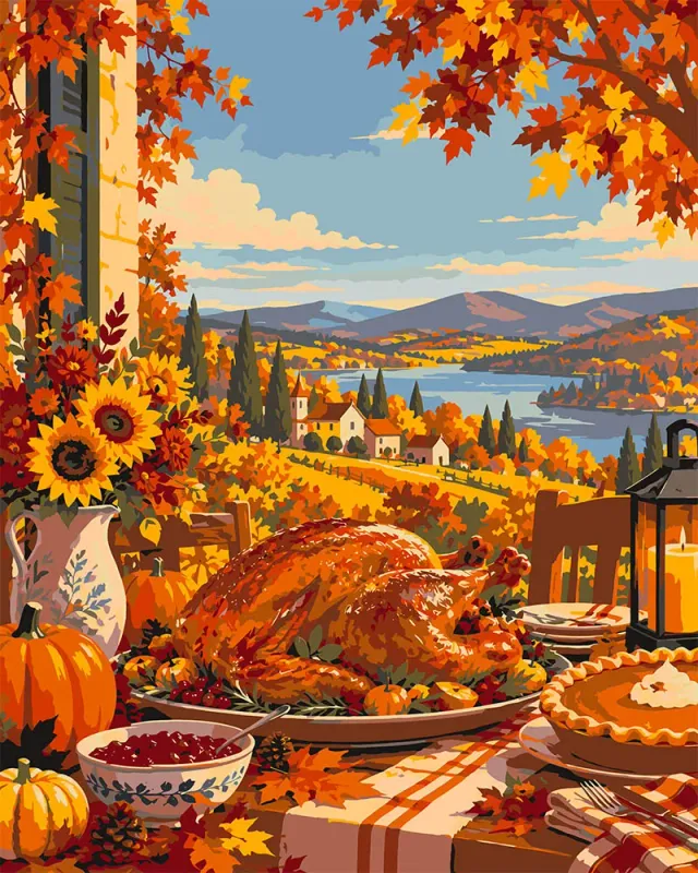 Figured'Art Thanksgiving Platteland Schilderen op Nummer Herfst