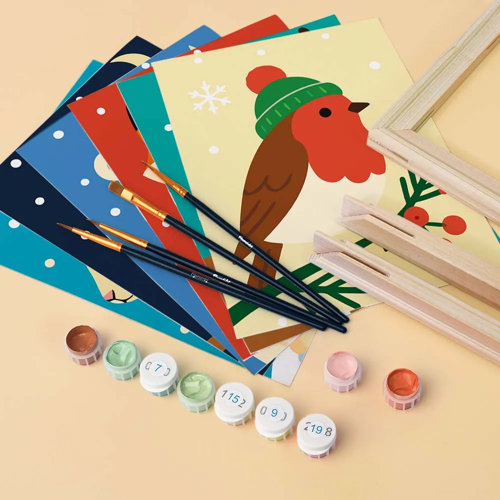 Figured'Art Winterdieren mini schilderen op nummer 15x20 cm 6 stuks