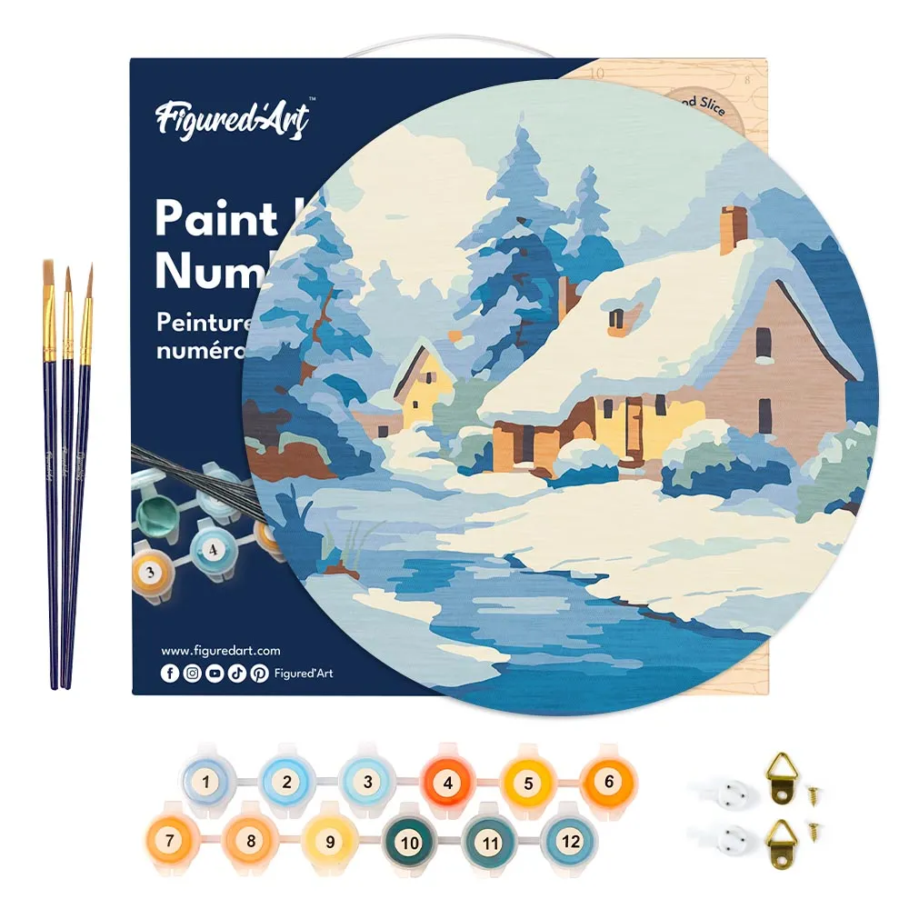 Figured'Art Winterhuisje schilderen op nummer hout 30 cm