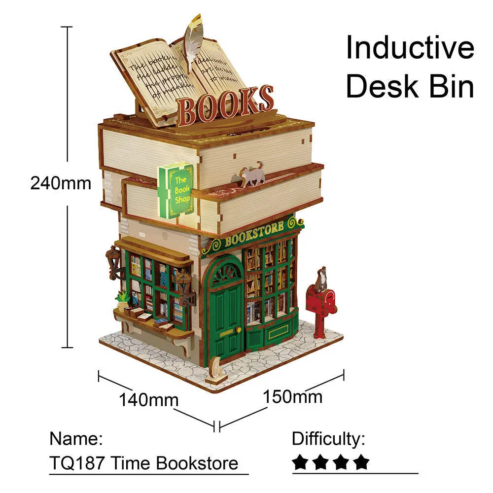 Figured'Art Tijd Boekwinkel miniatuurhuisje 24,5cm hout met LED