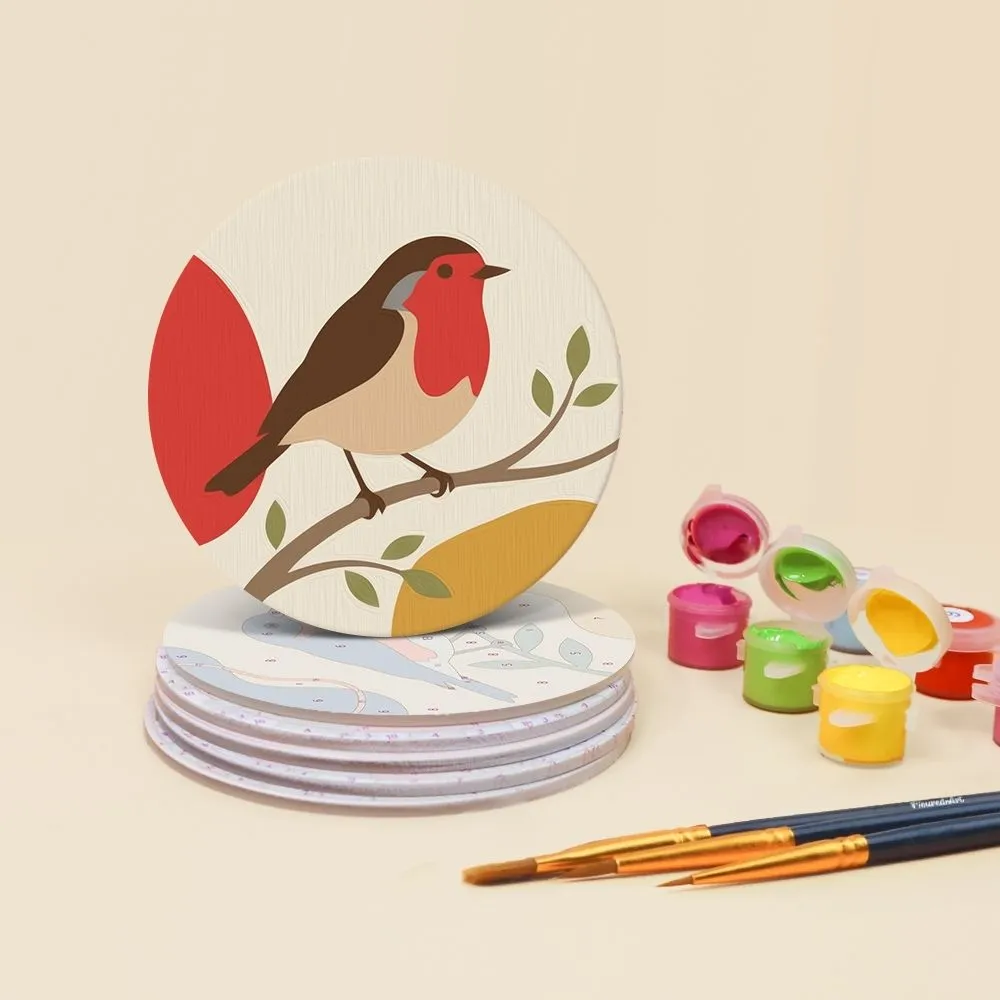 Figured'Art Kleine Zangvogels schilderen op nummer onderzetters 6x 10cm