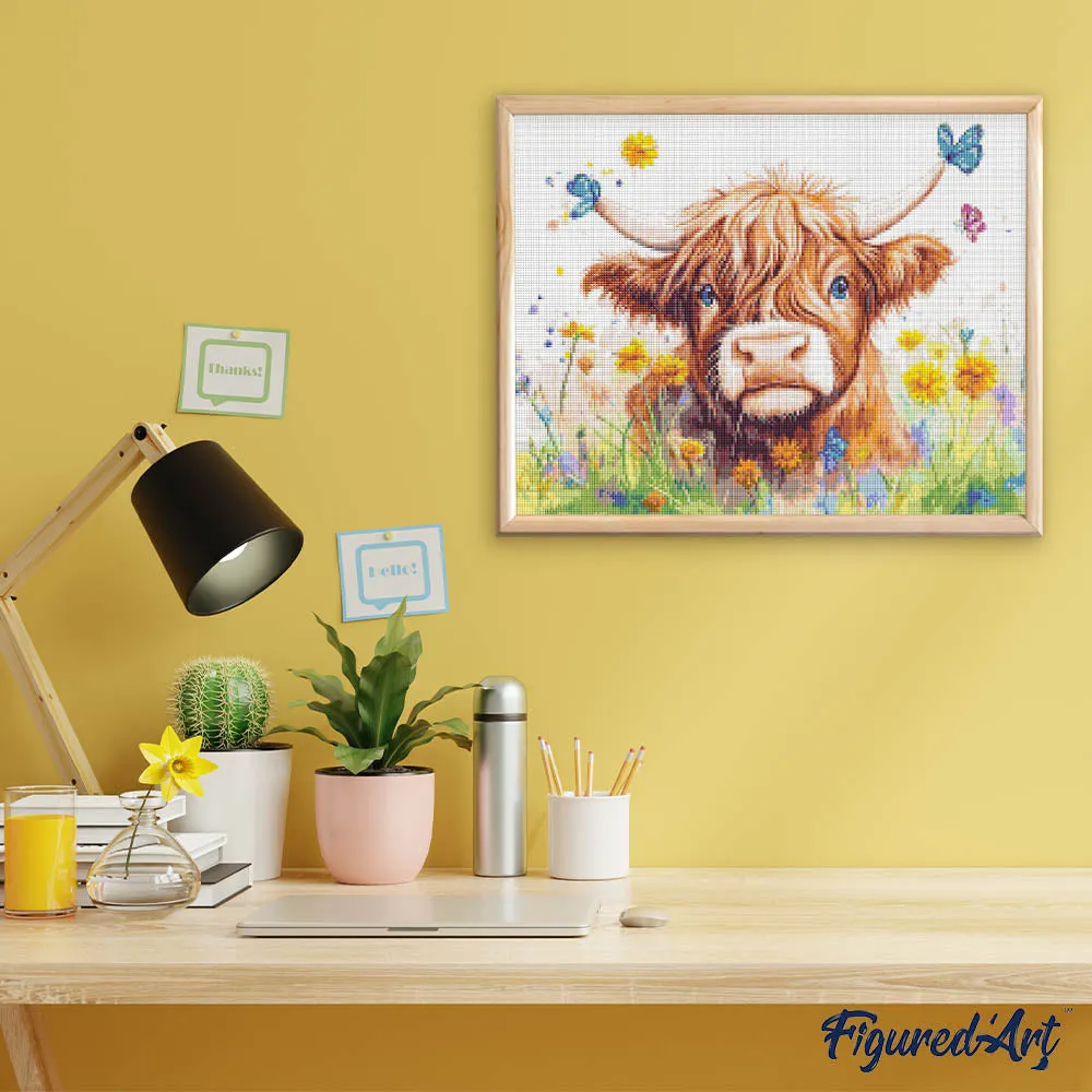Figured'Art Schotse Hooglander Lenteportret diamond painting 40x50 koe