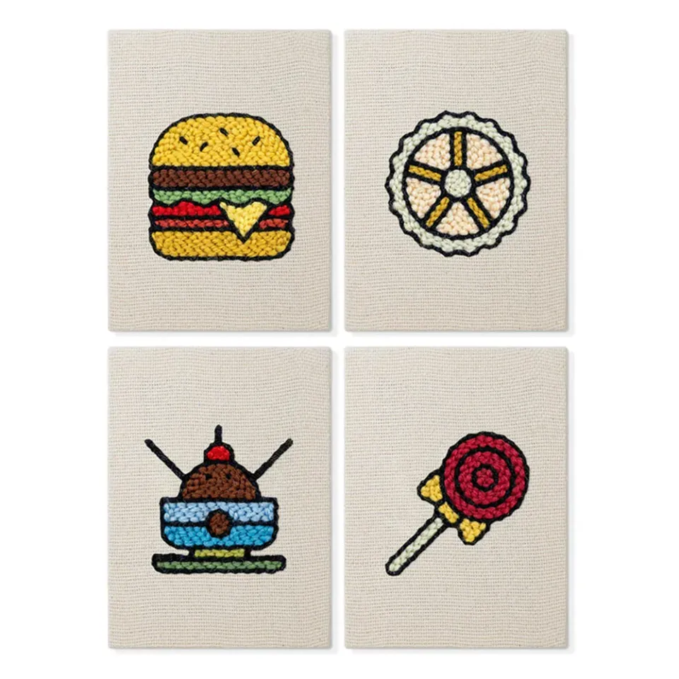 Figured'Art Zoet en Streetfood punch needle set 4 stuks met frame
