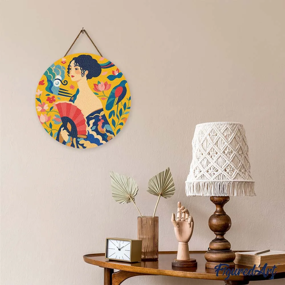 Figured'Art Dame met waaier Klimt diamond painting hout 30cm