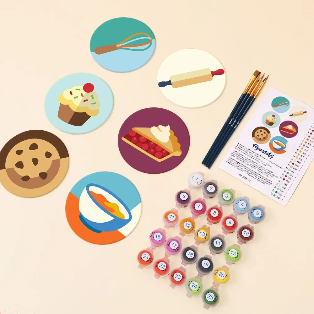 Figured'Art Dessertliefhebbers schilderen op nummer onderzetters 6st