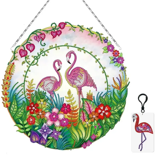 Figured'Art Flamingo's diamond painting deurhanger 28x28 cm LED