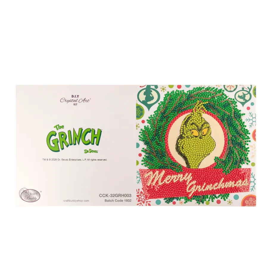 Craft Buddy Crystal Art Merry Grinchmas kaart 18x18cm kerst groen