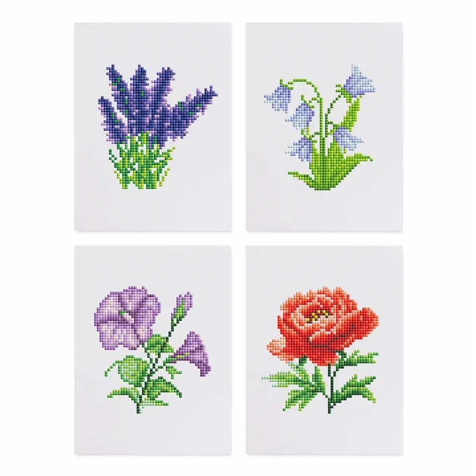 Figured'Art Bloemenkwartet mini diamond painting 15x20 cm 4 stuks