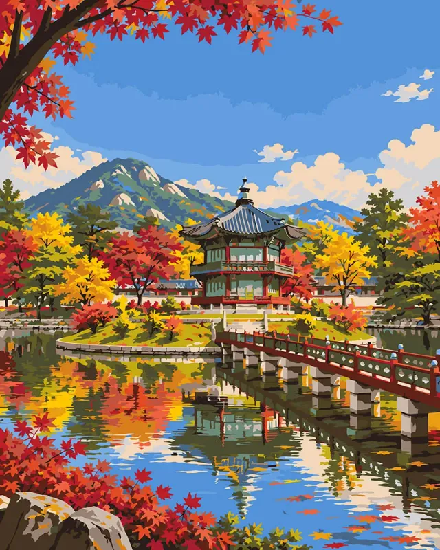 Figured'Art Gyeongbokgung Paleis schilderen op nummer 40x50 cm herfst