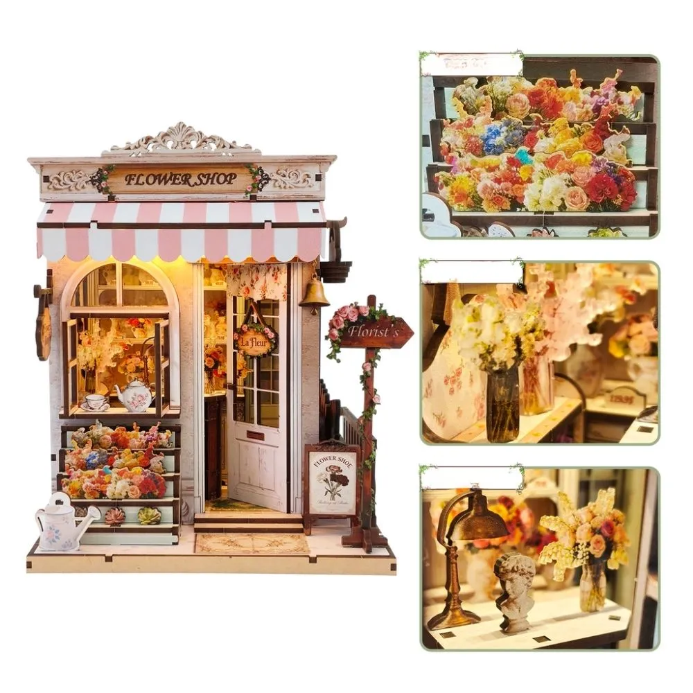 Figured'Art Miniatuurhuisjes Sweet Eaves Bloemist 3D puzzel met led