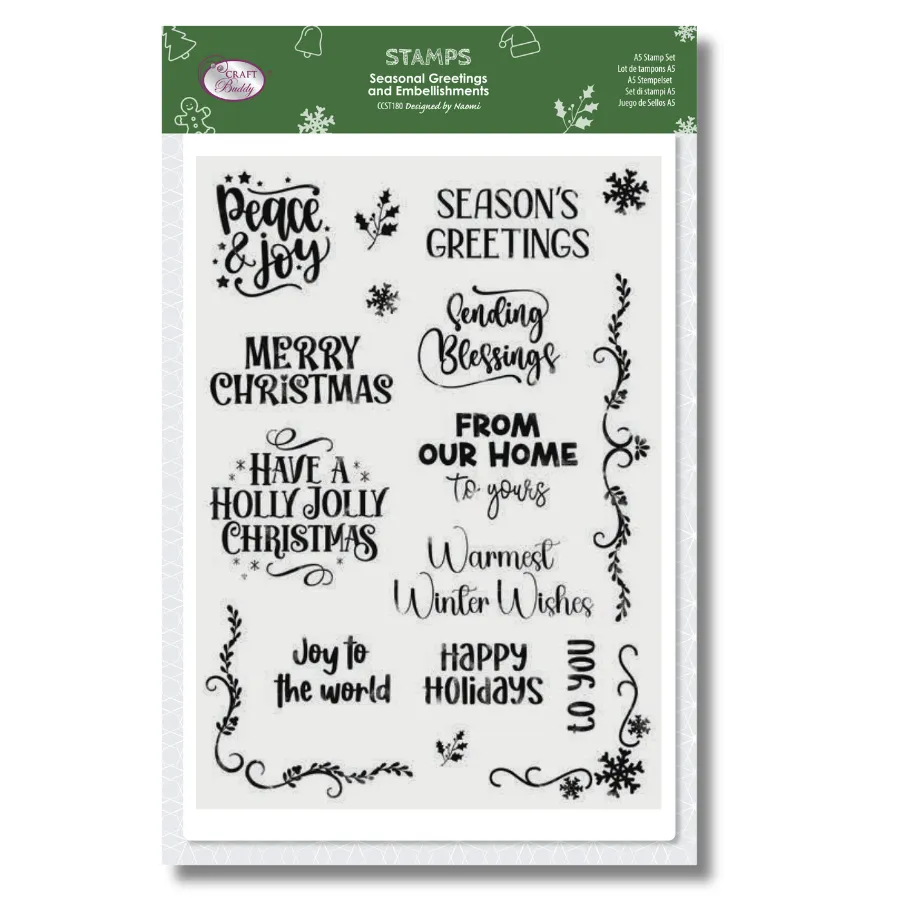 Craft Buddy Seasonal Greetings and Embellishments A5 stempelset kerst