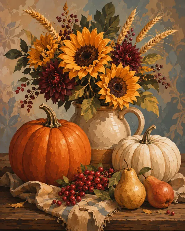 Figured'Art Stilleven Pompoen Zonnebloem diamond painting 40x50 cm
