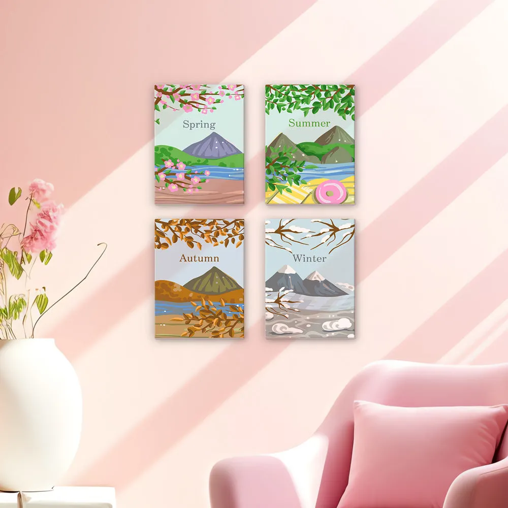 Figured'Art Lente Zomer Herfst Winter mini schilderen op nummer 15x20cm 4 stuks