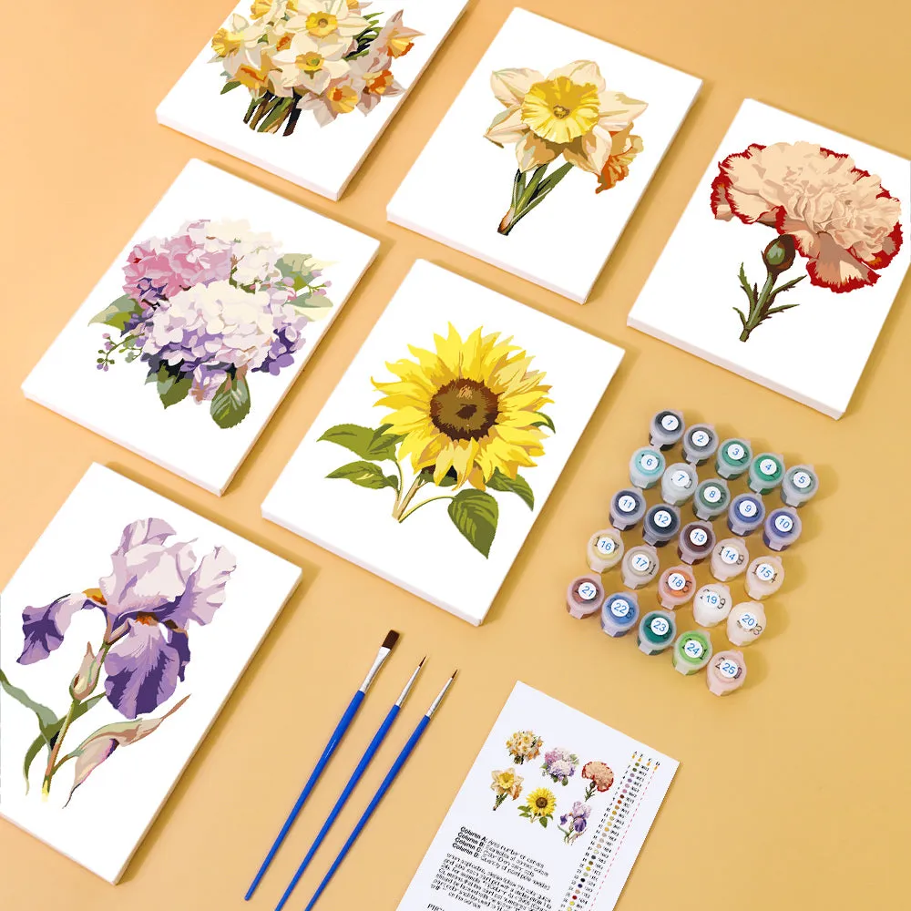 Figured'Art Bloemenreis mini schilderen op nummer 15x20cm 6 stuks