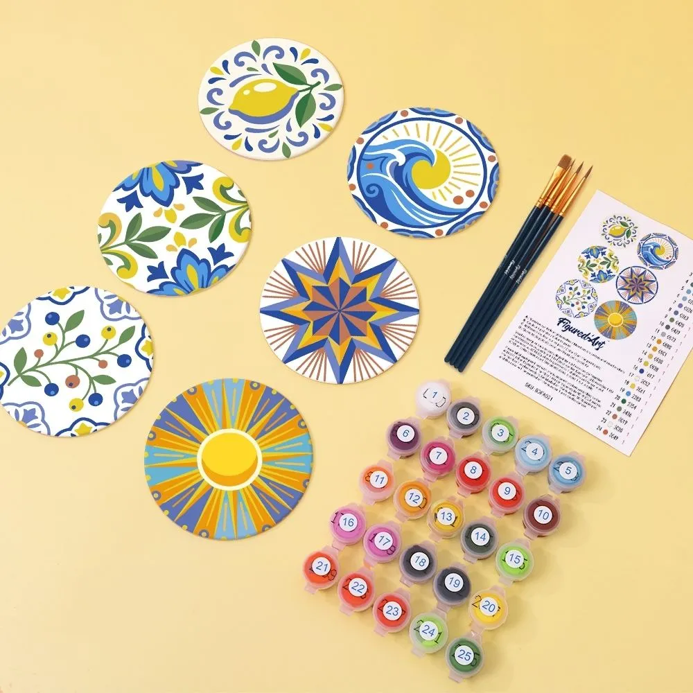 Figured'Art Mediterrane Motieven onderzetters 6 stuks 10cm