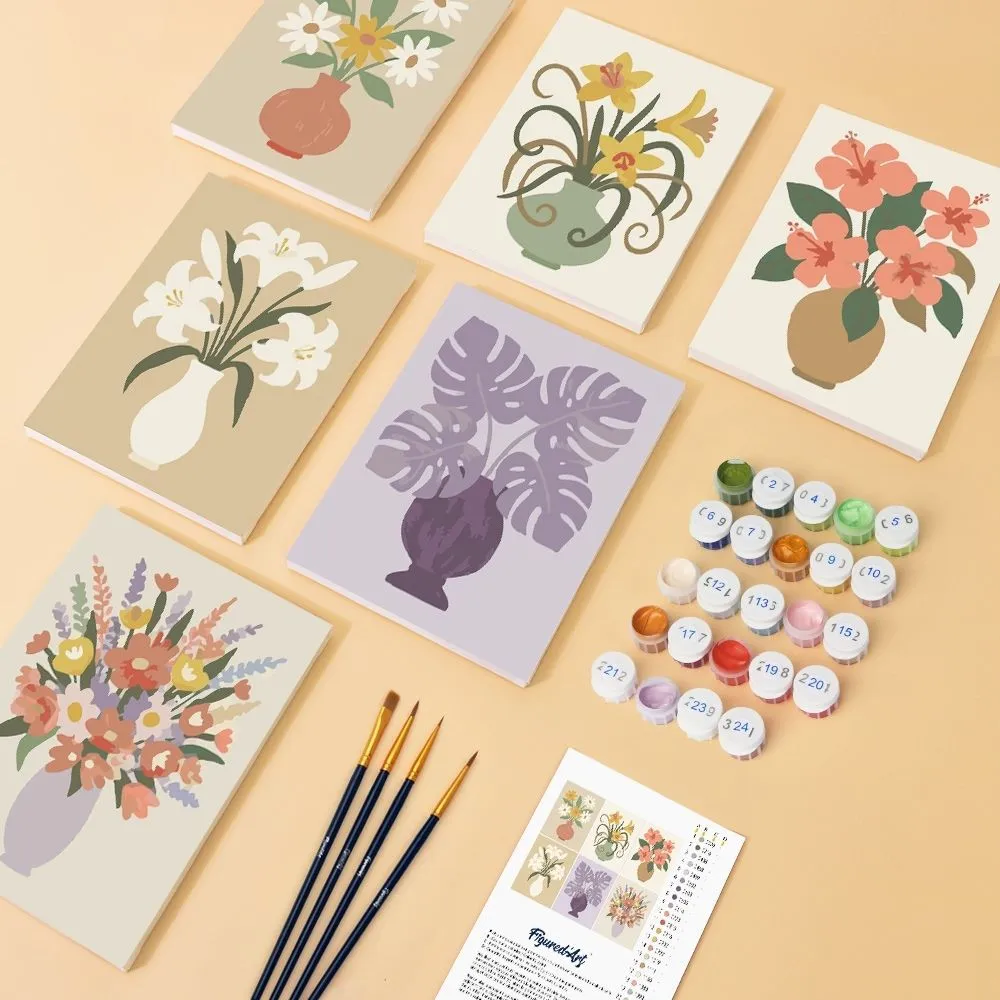 Figured'Art Bloemen Vazen schilderen op nummer 6 stuks mini