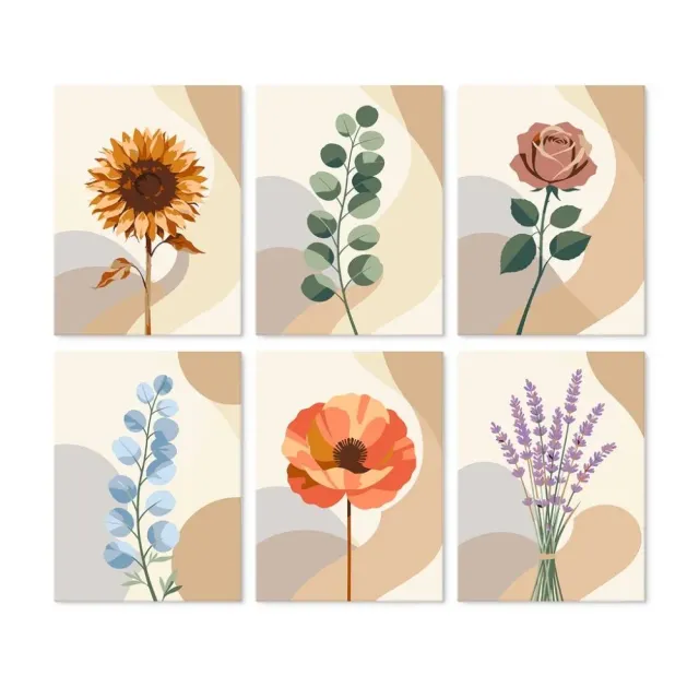 Figured'Art Botanische Studie Mini Schilderen op Nummer 15x20cm 6 stuks