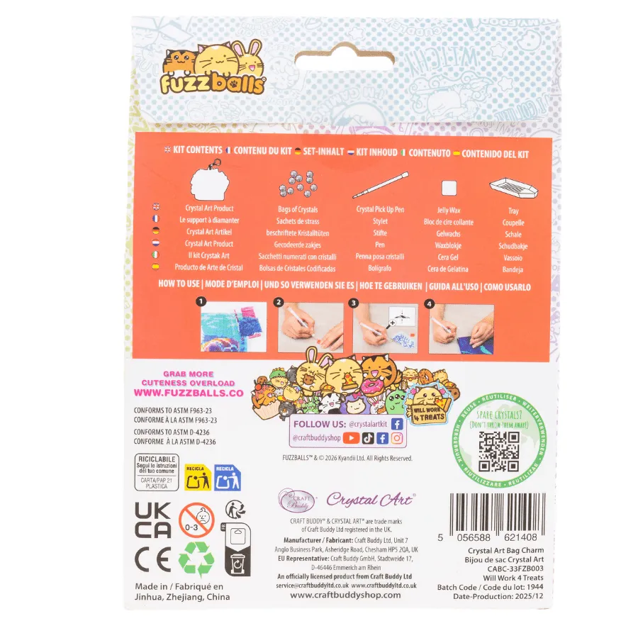 Craft Buddy Crystal Art Will Work 4 Treats sleutelhanger 9cm kat