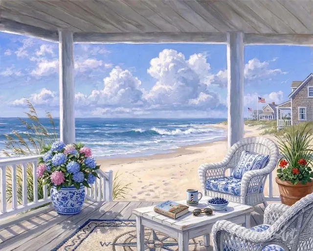 Figured'Art Schilderen op Nummer Veranda van kustsereniteit 40x50 cm zee