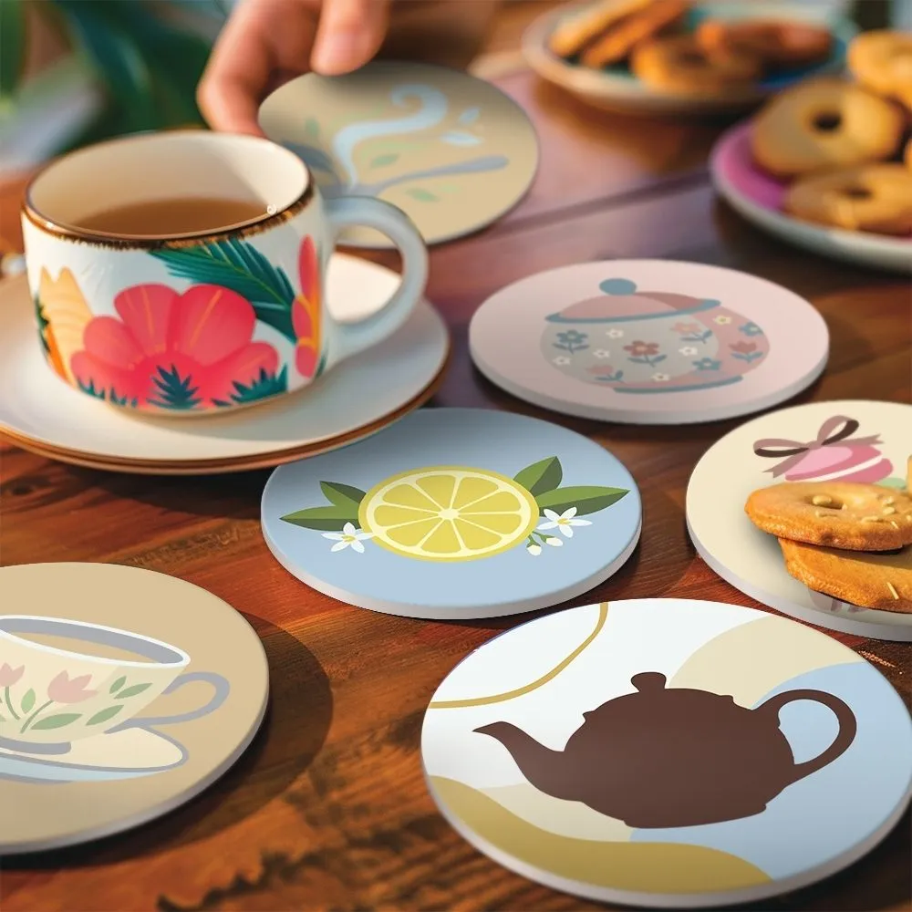 Figured'Art Theetijd onderzetters schilderen op nummer 10cm 6 stuks