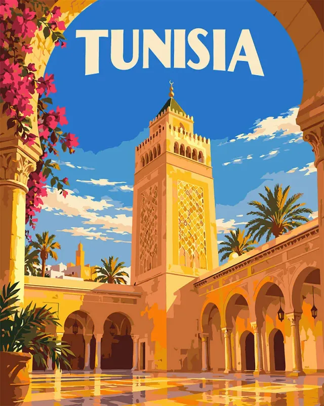 Figured'Art Reisposter Tunesië Al-Zaytuna Moskee schilderen op nummer 40x50 cm