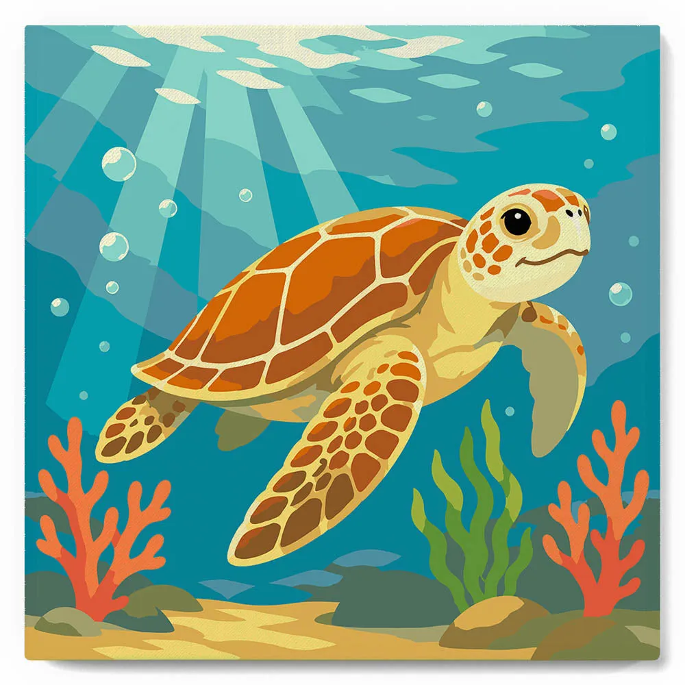 Figured'Art Mini Schildpad schilderen op nummer 20x20cm met frame