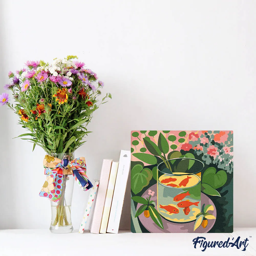 Figured'Art Matisse De goudvissen mini canvas met frame 20x20 cm