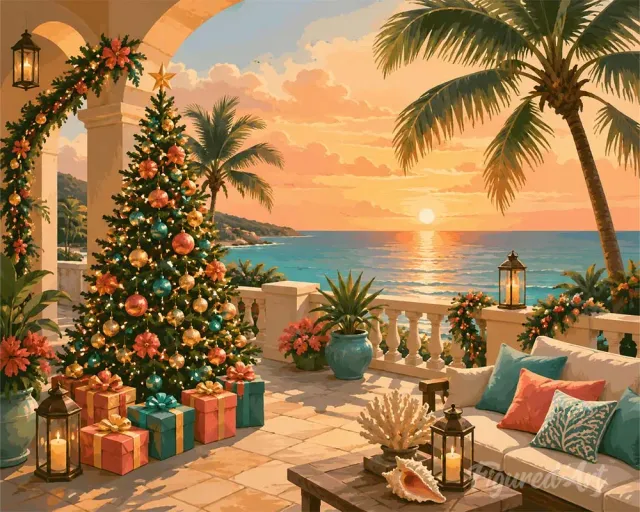 Figured'Art Kerst aan de oceaan schilderen op nummer 40x50 cm