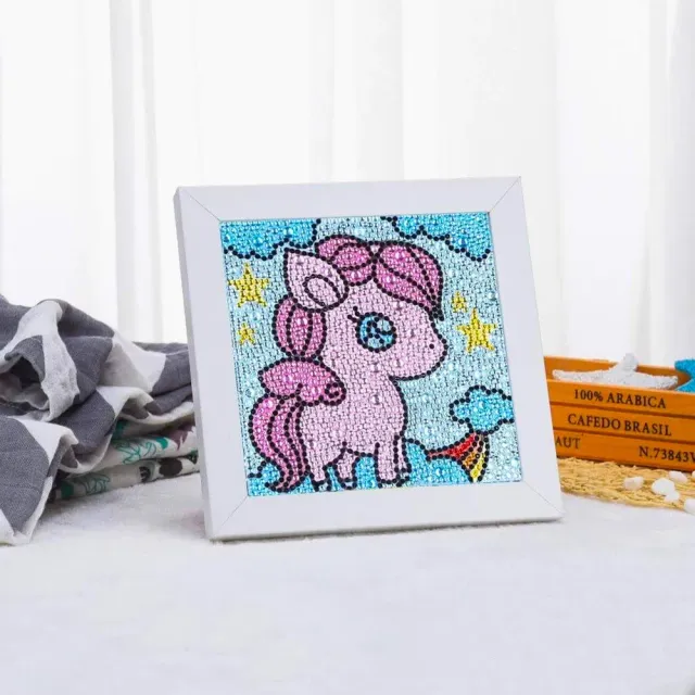Figured'Art Eenhoorn diamond painting kinderen 15x15cm met lijst