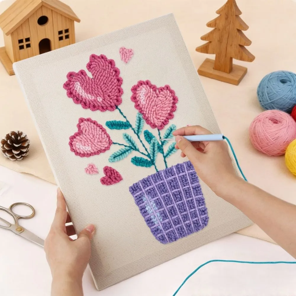 Figured'Art Hartelijke Bloemen punch needle pakket 20x30 cm katoen