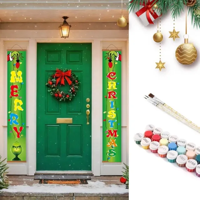 Figured'Art Groene Kerst Deurbanner Schilderen op Nummer 20x120 cm 2 stuks
