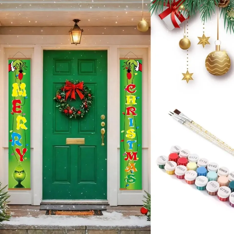 Figured'Art Groene Kerst Deurbanner Schilderen op Nummer 20x120 cm 2 stuks