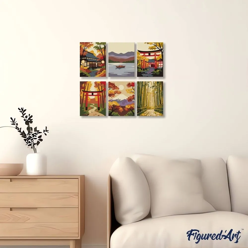 Figured'Art Rustig Japan schilderen op nummer 15x20cm 6 stuks