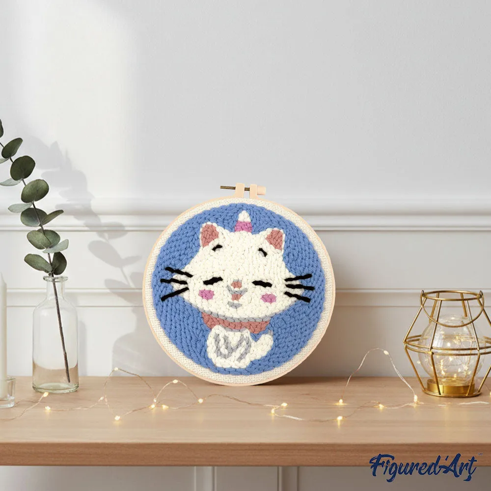 Figured'Art Eenhoornkat punch needle pakket 20x20cm wol