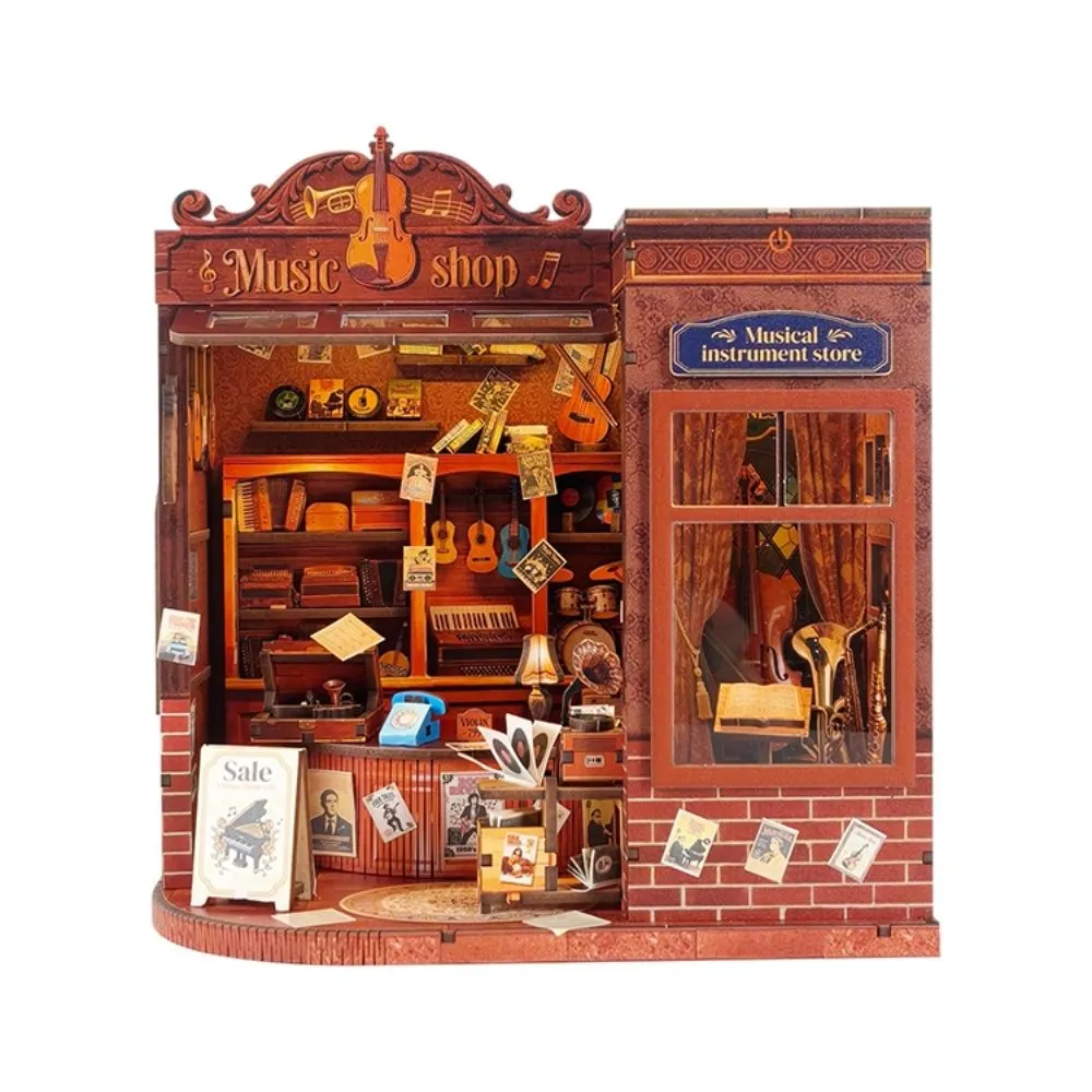 Figured'Art Miniatuurhuisjes Vintage Muziekwinkel 3D puzzel 192 stuks LED
