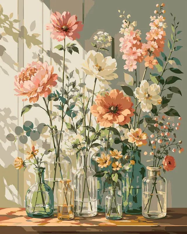 Figured'Art Wilde bloemen glazen vaas schilderen op nummer 40x50
