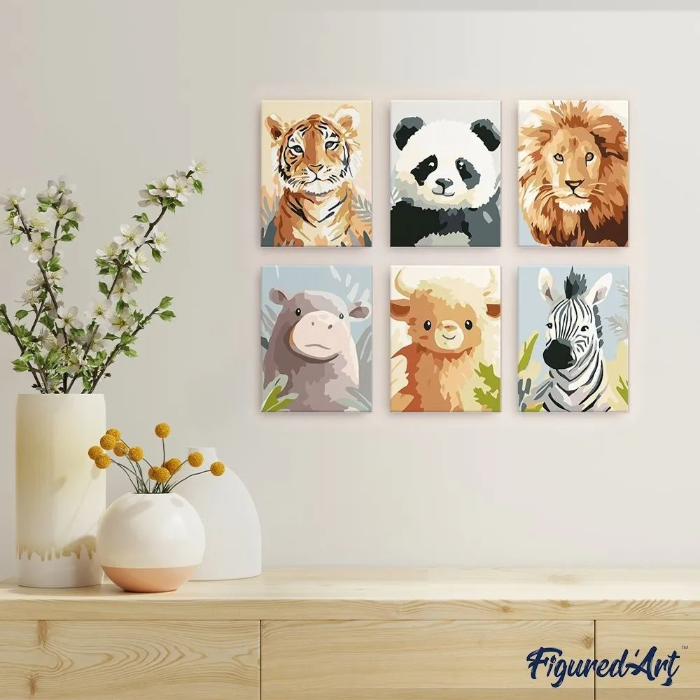 Figured'Art Wildlife Portretten 1 schilderen op nummer mini 6 stuks