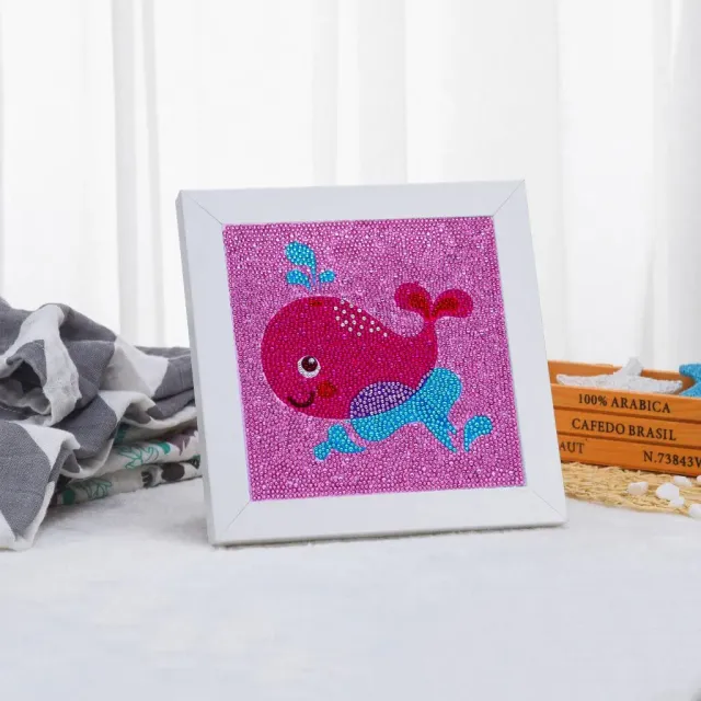 Figured'Art Walvis diamond painting voor kinderen 20x20 cm lijst
