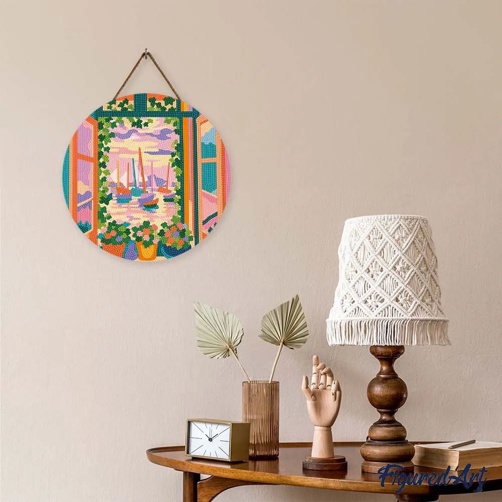 Figured'Art Het open raam Matisse diamond painting houten schijf 30cm