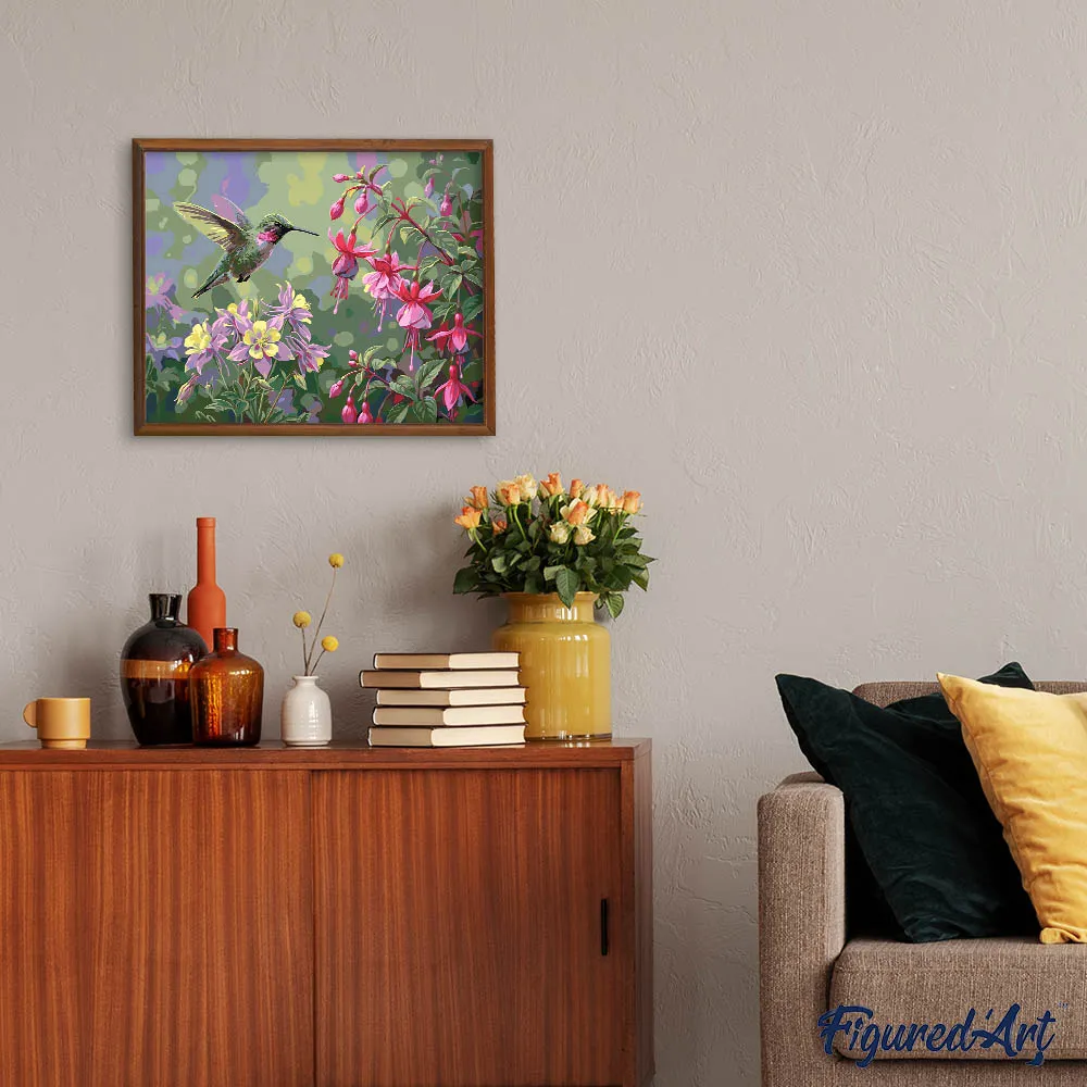 Figured'Art Kolibrie schilderen op nummer 40x50 cm bloemen