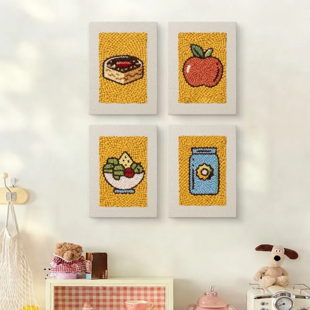 Figured'Art Lunchpauze punch needle set 4 stuks met frame keuken 15x20 cm