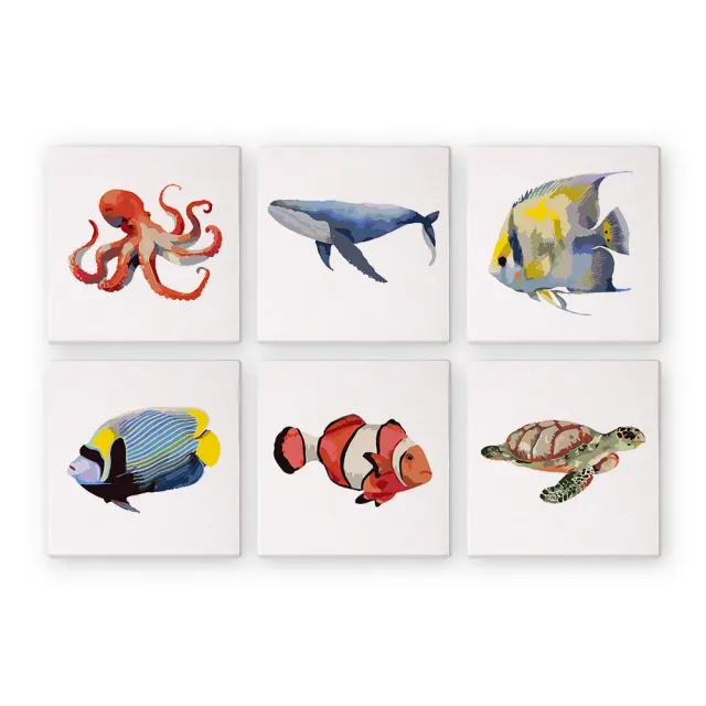 Figured'Art Mini Serie Oceaanwezens schilderen op nummer 15x15cm 6 stuks