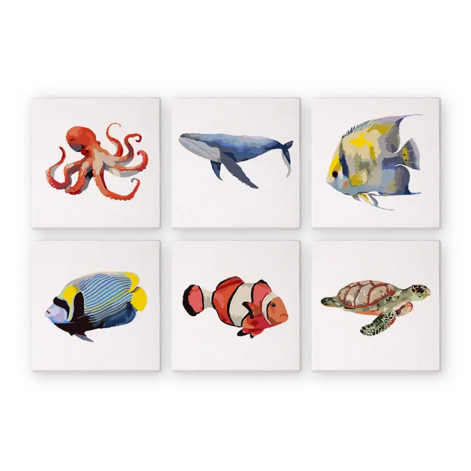 Figured'Art Mini Serie Oceaanwezens schilderen op nummer 15x15cm 6 stuks
